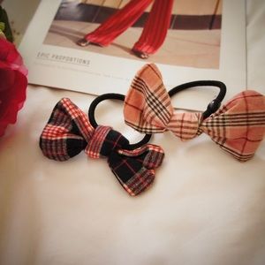 Set of 2 Pink Glen Plaid Bow Hair Tie